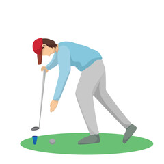 Man Playing Golf, Male Golfer Training with Golf Club on Course, Outdoor Sport or Hobby Vector Illustration