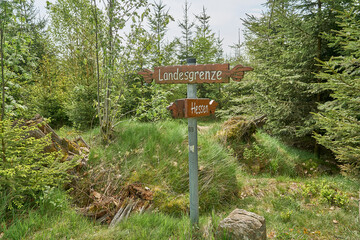 Signpost of border between Hessen and Northrine Westphalia.