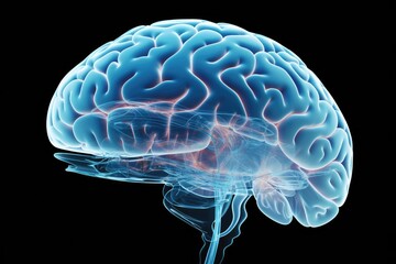 Giant transparent brain X-ray with detailed blue shading. Photo generative AI