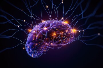 Digital Brain, AI and Deep Learning with Connection Dots and Plexus Lines. Photo generative AI