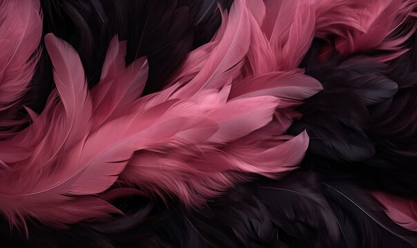 a background of black and pink feathers. Generative AI
