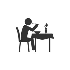 Fototapeta premium Human silhouette sits at dining table in restaurant icon vector sign