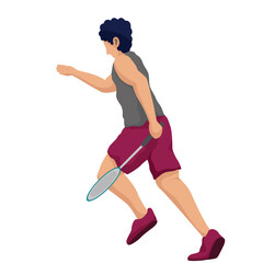 Badminton vector boy. Sport background with badminton athlete playing athletics competition. Isolated isometric people illustration.