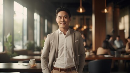 Fototapeta premium Business person in a casual setting, creating a relaxed yet professional environment. Generative AI