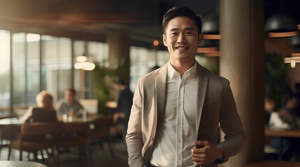 Fototapeta premium Business person in a casual setting, creating a relaxed yet professional environment. Generative AI