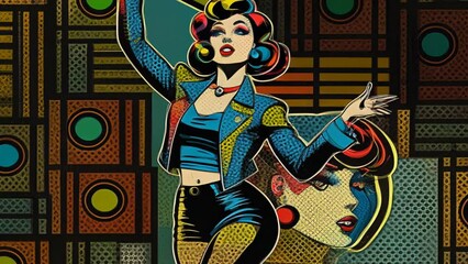 Generative Ai animation of cartoon graffiti woman . Digital image painted in colorful pop art style - Powered by Adobe