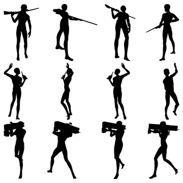 Bundle of various poses holding firearms and weapons