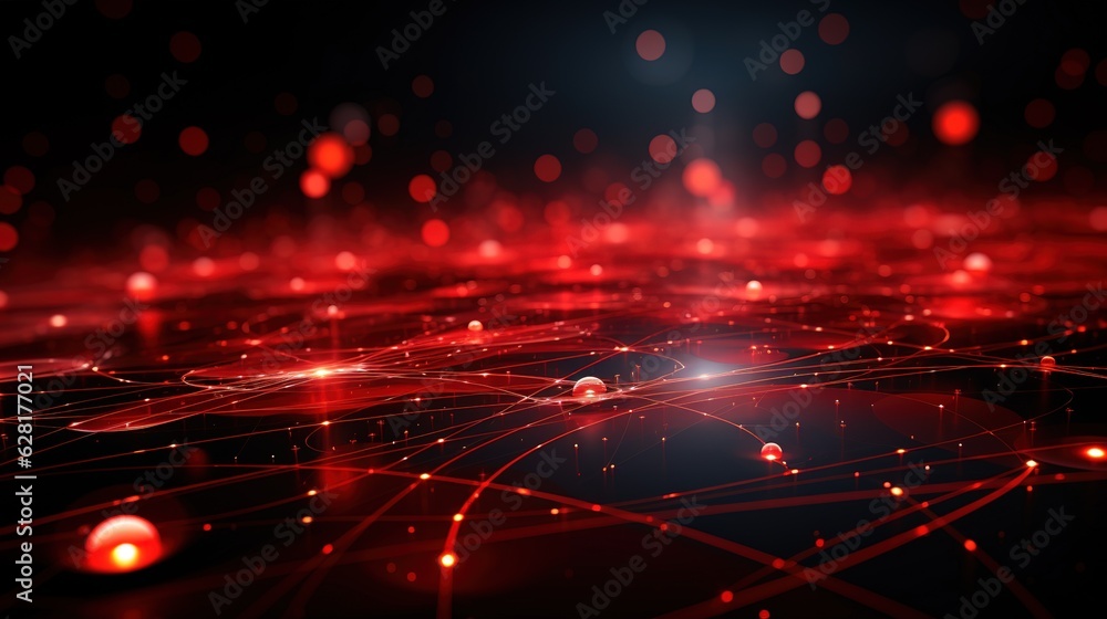 Poster abstract landing page background with red particles. stream wave with dot landscape. digital data st