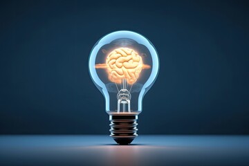 Brain in light bulb sparks creative ideas, brainstorming. Photo generative AI