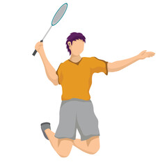 Badminton vector boy. Sport background with badminton athlete playing athletics competition. Isolated isometric people illustration.