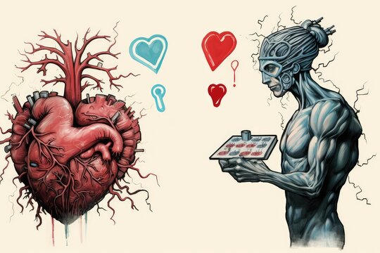 Comic: Heart vs. Brain. Photo generative AI