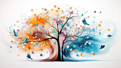 Background tree with colorful balls for digital print wallpaper, custom design wallpaper