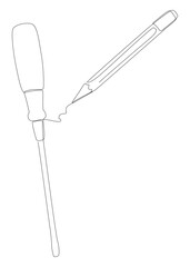 One continuous line of Screw Driver drawn with a pencil, felt tip pen. Thin Line Illustration vector concept. Contour Drawing Creative ideas.
