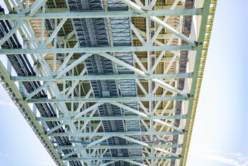 明石海峡大橋をフェリーから見上げた写真です。