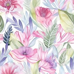 seamless pattern with flowers,pink,treeAI generated 