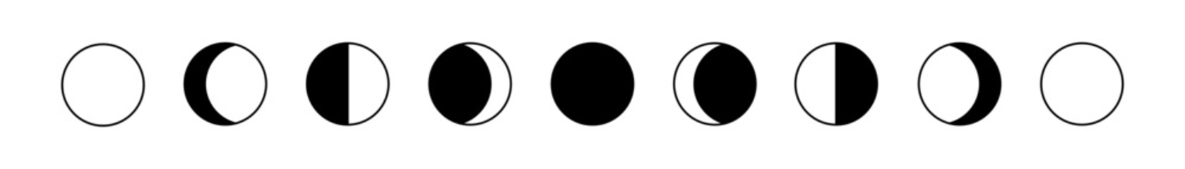 Moon phases icon night space astronomy and nature moon phases sphere shadow. The whole cycle from new moon to full moon.