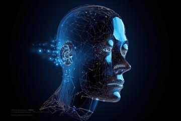 human face structure with blue particles