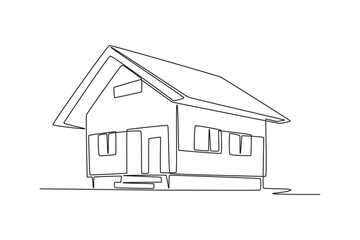 One continuous line drawing of house concept. Doodle vector illustration in simple linear style. 