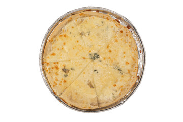 Four cheese pizza isolated on white background.