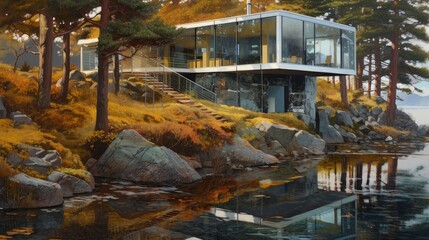 Obraz premium modern house in a fjord