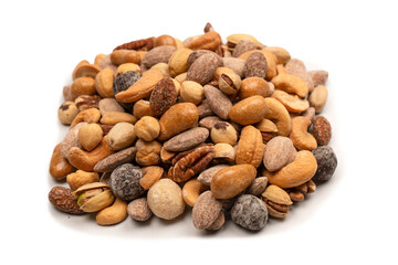 A group of almonds, pistachios, walnuts, macadamia, cashews.