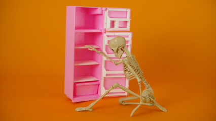  Skeleton at an empty refrigerator. 