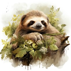 Cute Sloth Watercolor Clipart
