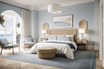 Santorini bedroom concept. AI generative