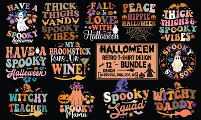 Fototapeta na wymiar Halloween Retro T-Shirt Design Bundle