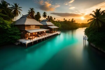 tropical resort at sunset