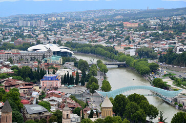 Fototapeta na wymiar Tbilisi, the capital of Georgia, is an important tourism city with its historical churches, bridges and magnificent scenery.