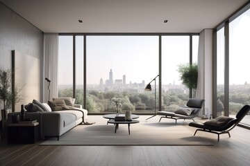A modern living room with minimalist furniture. Generative AI