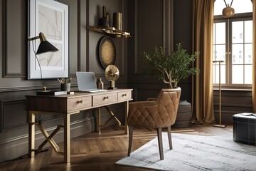 Inspiring office interior design Traditional style Executive office featuring Mahogany desk architecture. Generative AI