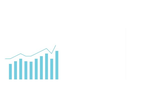 Raising blue bars of graph animation with the red annotating arrow on white background. Grow chart business concept. Chart animation for business presentation.