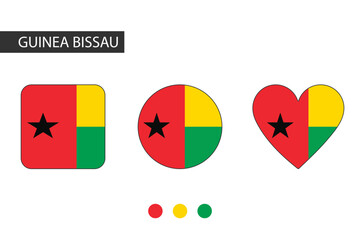 Guinea Bissau 3 shapes (square, circle, heart) with city flag. Isolated on white background.