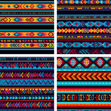 Set of traditional South America Peruvian native design seamless pattern