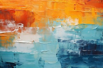 パレットナイフの油絵・カラフルな抽象背景バナー）白とターコイズブルーとオレンジ。AI生成画像