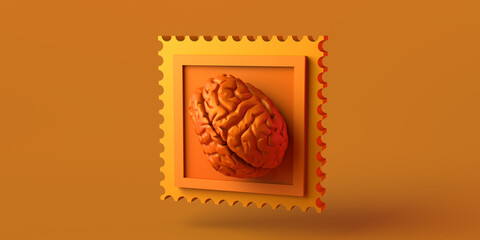 Concept of artificial intelligence with brain on chip. 3D illustration. Copy space.
