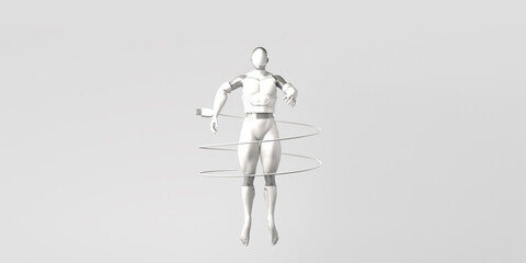 Artificial intelligence concept with robot prototype. 3D illustration. Copy space.