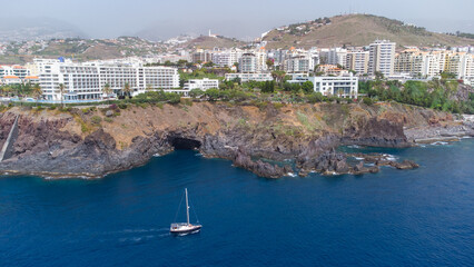 Aerial view of hotels on the Atlantic coast Funchal, Madeira