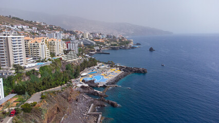 Aerial view of hotels on the Atlantic coast Funchal, Madeira