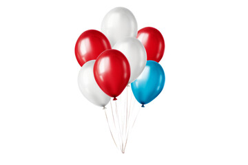 White blue red balloons isolated on a transparent background , generative ai