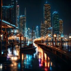 Fototapeta premium City Skyline at night, Generated using AI