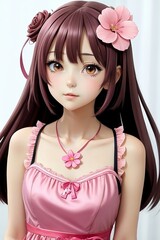 Fototapeta premium Anime girl in a pink bikini looking at you