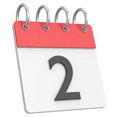 3D calendar. Day 2. Second day of the month. 3D illustration.