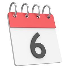 3D calendar. Day 6. Sixth day of the month. 3D illustration.