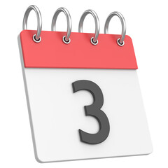 3D calendar. Day 3. Third day of the month. 3D illustration.