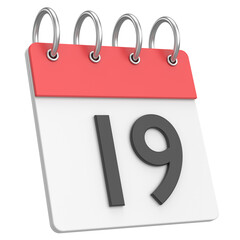 3D calendar. Day 19. Nineteenth day of the month. 3D illustration.
