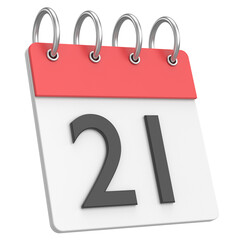 3D calendar. Day 21. Twenty-first day of the month. 3D illustration.