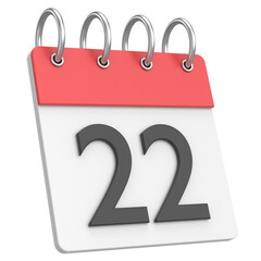 3D calendar. Day 22. Twenty-second day of the month. 3D illustration.